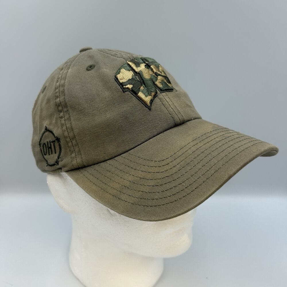 University Of Wisconsin Badgers Camo Green Logo NCAA Hat Operation Hat Trick Cap